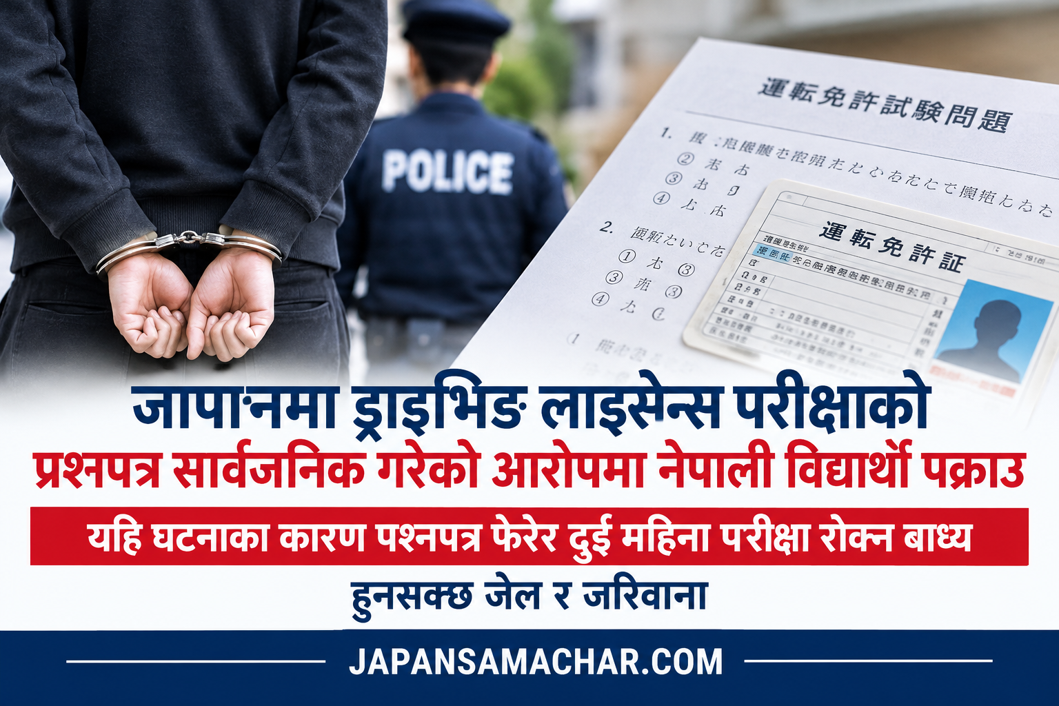 जापानमा ड्राइभिङ लाइसेन्स परीक्षाको प्रश्नपत्र सार्वजनिक गरेको आरोपमा नेपाली विद्यार्थी पक्राउ