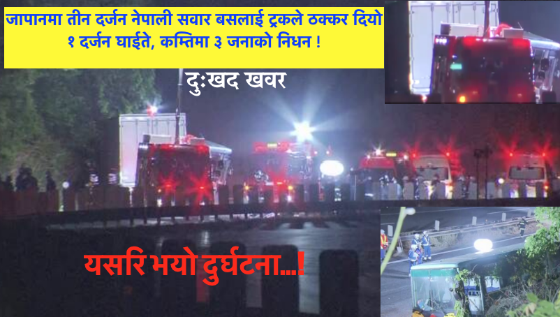 जापानमा ट्रकले ४० जना नेपाली सवार बसलाई ठक्कर दिंदा कम्तिमा ३ जनाको निधन !