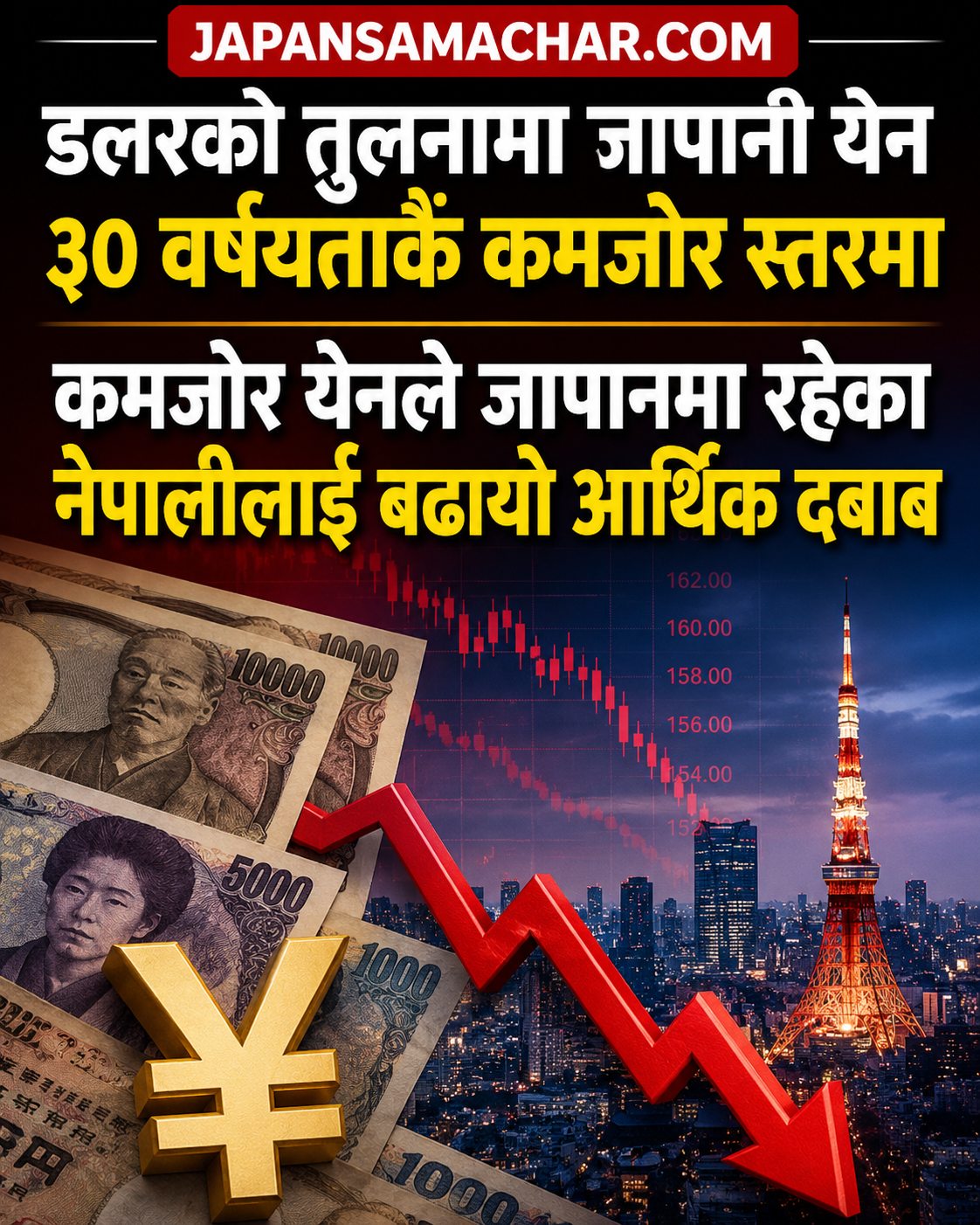 डलरको तुलनामा जापानी येन ३० वर्षयताकै कमजोर हुँदा पुनः हस्तक्षेपको तयारी, कमजोर येनले नेपालीलाई आर्थिक दबाब