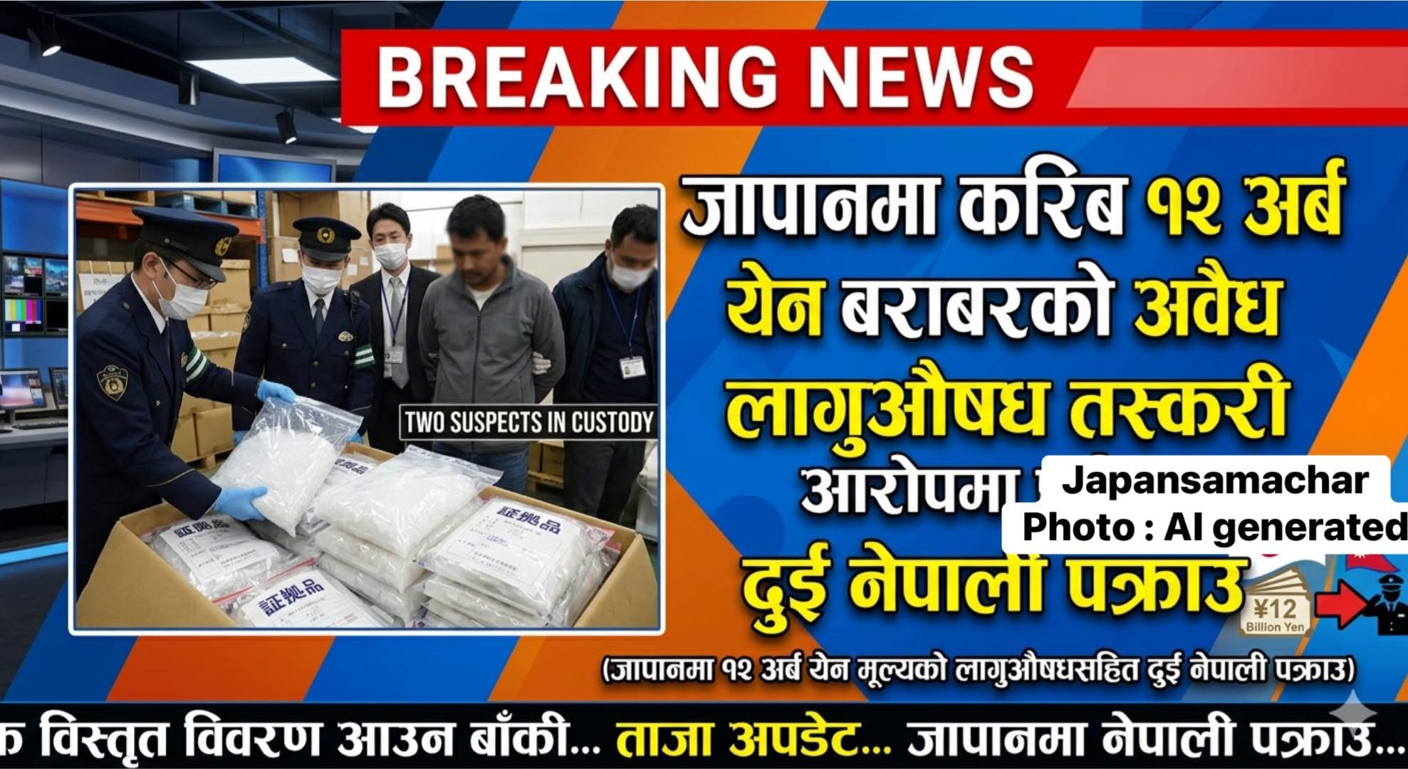 जापानमा करिब १२ अर्ब येन बराबरको अवैध लागुऔषध तस्करी आरोपमा दुई नेपाली पक्राउ