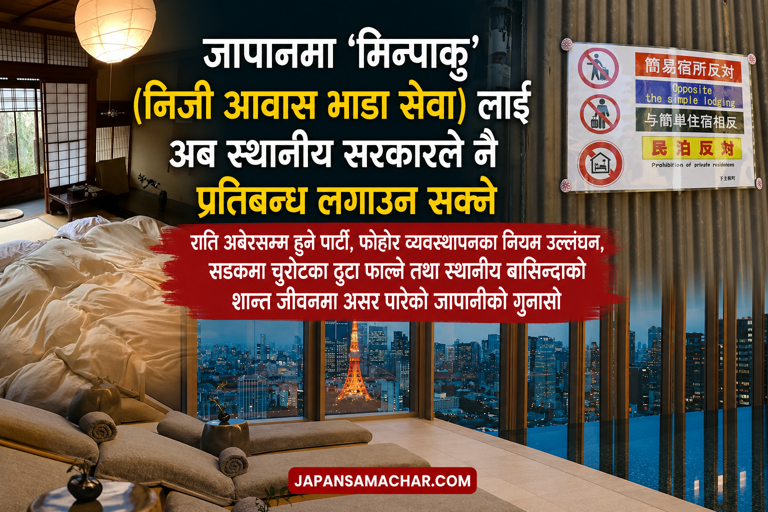 जापानमा ‘मिन्पाकु’ (निजी आवास भाडा सेवा) माथि कडाइ, अब स्थानीय सरकारले प्रतिबन्ध लगाउन सक्ने