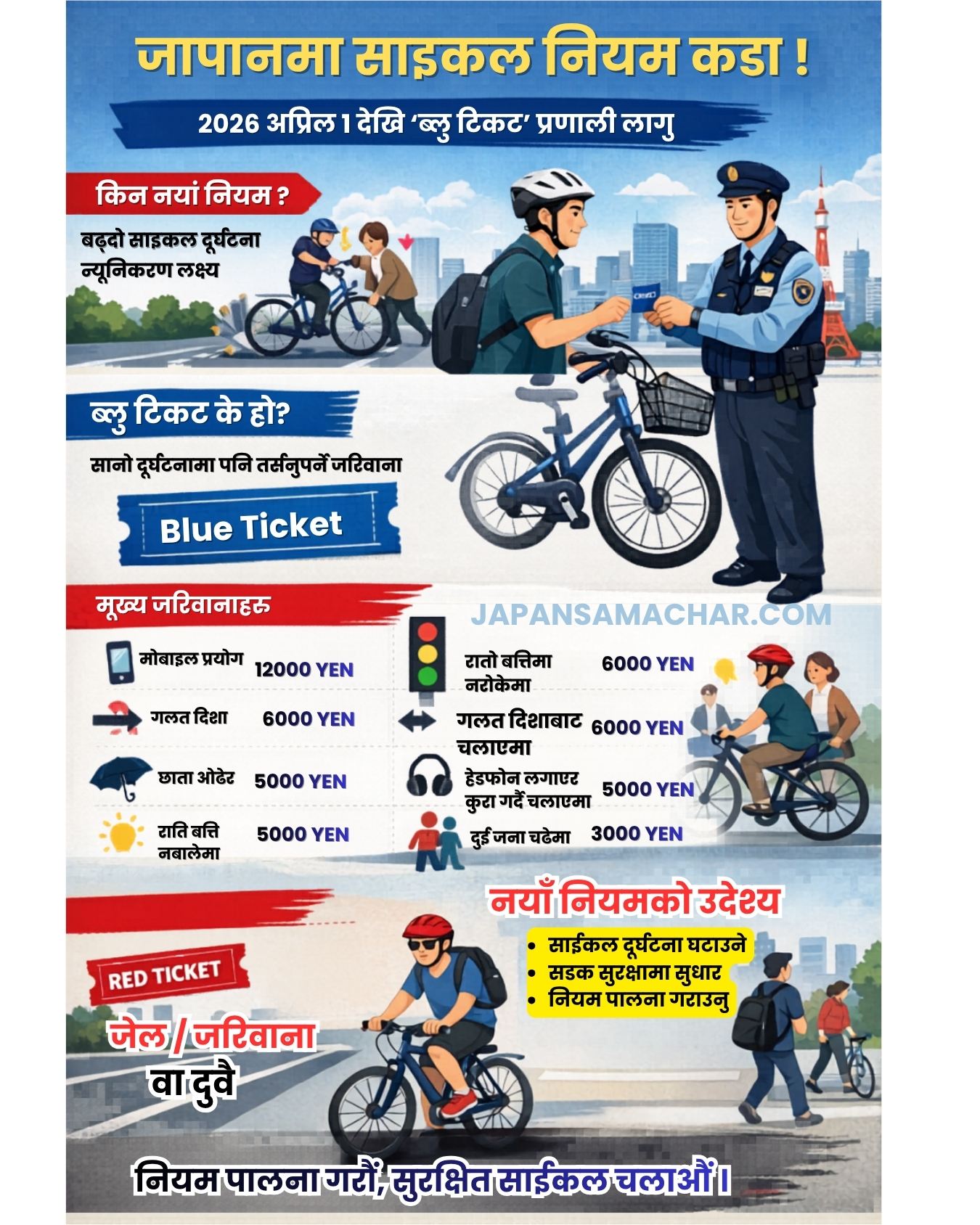 जापानमा साइकल चलाउँदा २०२६ अप्रिल १ देखि लागू नयाँ नियम यस्तो छ