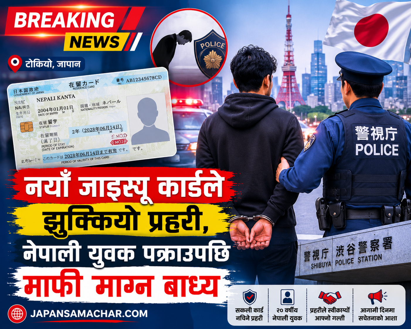 जापान प्रहरीले नयाँ रेसिडेन्स कार्ड नचिन्दा टोकियोमा नेपाली युवा पक्राउ