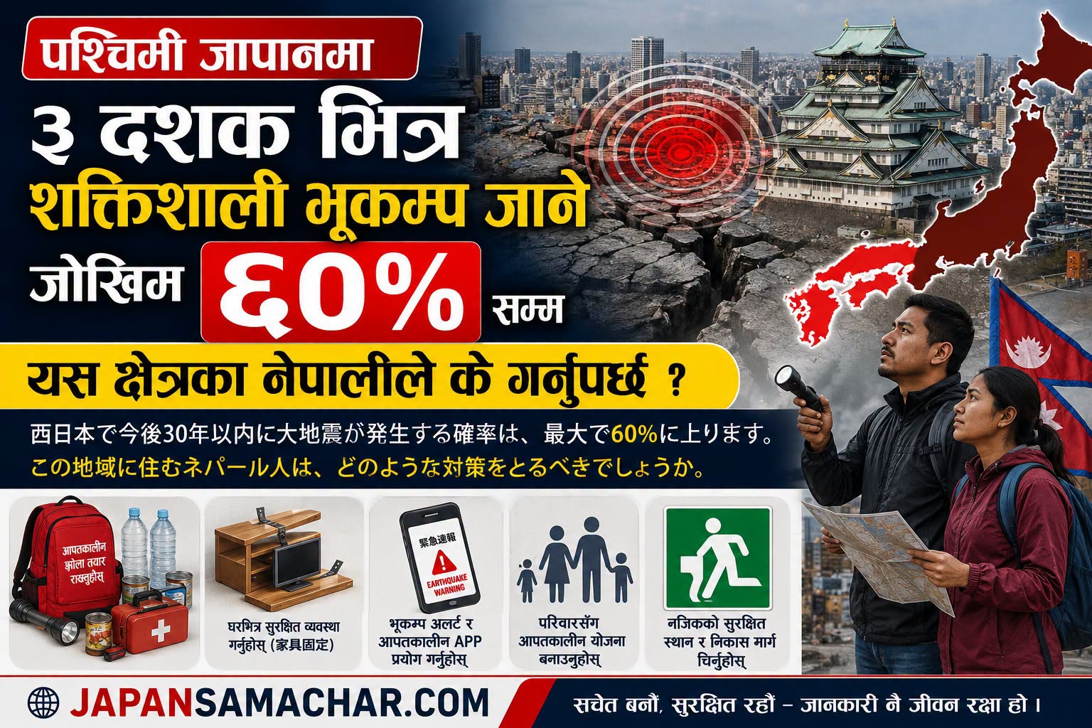 पश्चिमी जापानमा ३ दशक भित्र शक्तिशाली भूकम्प जाने जोखिम ६० प्रतिशतसम्म, यस क्षेत्रका नेपालीले के गर्नुपर्छ ?