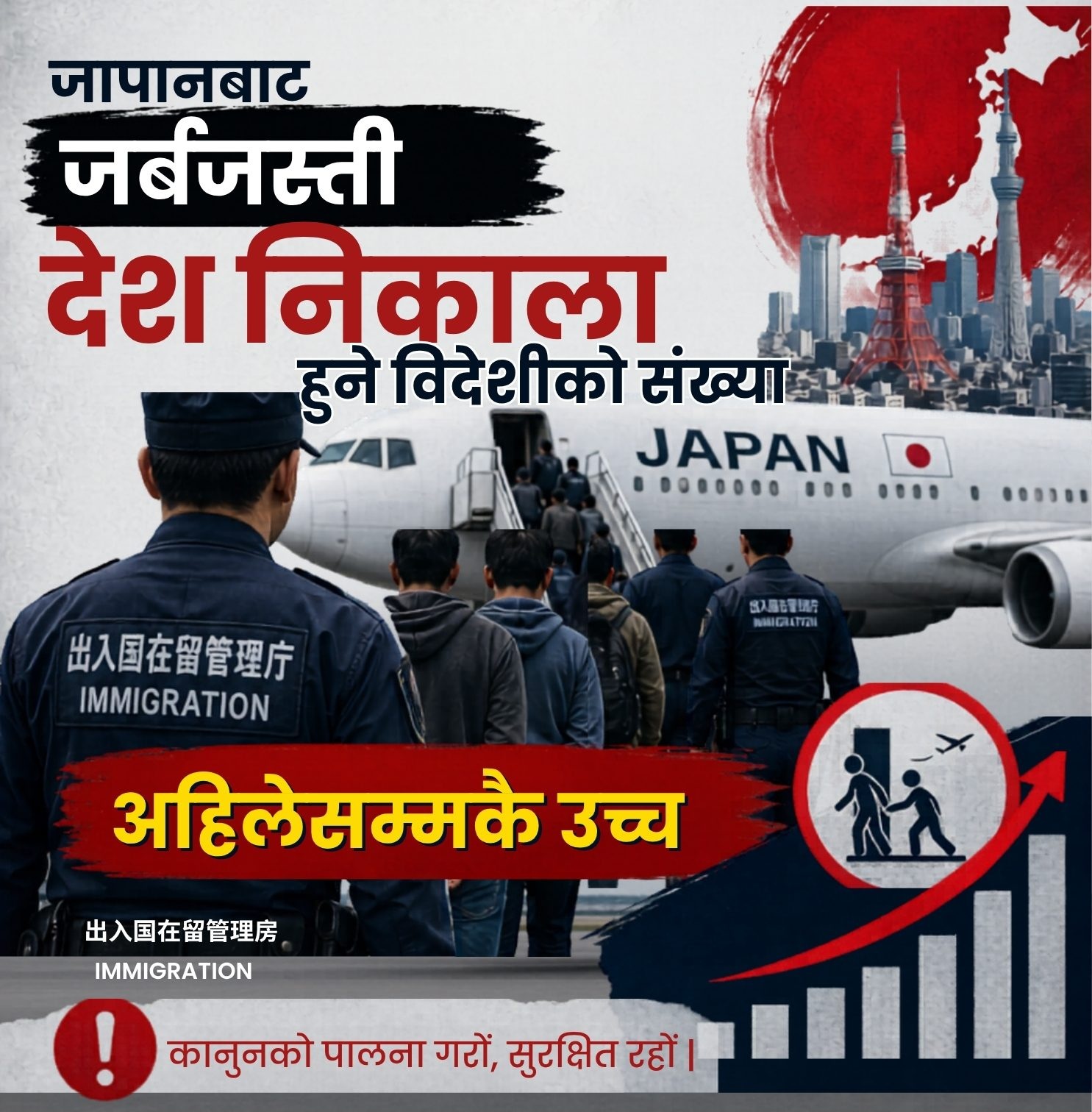 जापानद्धारा अबैध बिदेशीलाई जबर्जस्ती देश निकाला अहिलेसम्कै उच्च, जापानीसँग विवाह गरेका पनि निकालिए