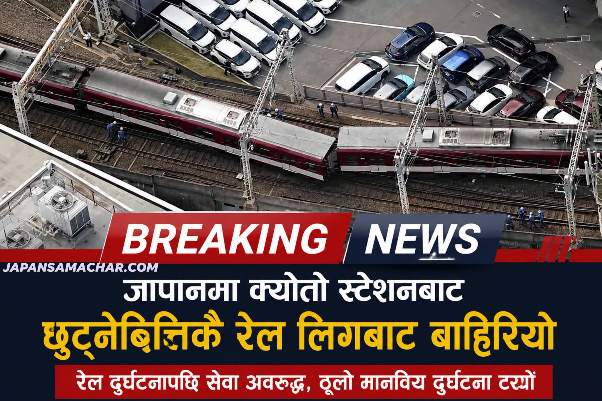 रेल दुर्घटनापछि क्योतो-कामितोबागुची खण्डमा रेल अवरुद्ध, कुदिरहेको रेल लिगबाट बाहिर उछिट्यिो-ठूलो मानविय क्षति टर्यो