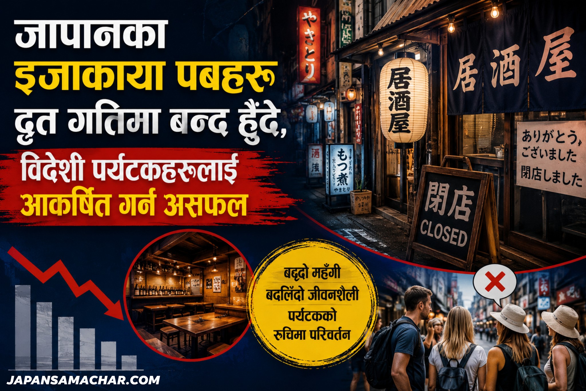 जापानका इजाकाया पबहरू बन्द हुने क्रम तीव्र, विदेशी पर्यटक आकर्षित गर्न असफल
