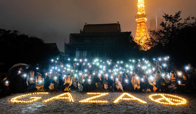 टोकियोमा गैरसरकारी संस्थाहरूद्धारा मैनबत्ती बालेर गाजामा युद्धबिराम माग