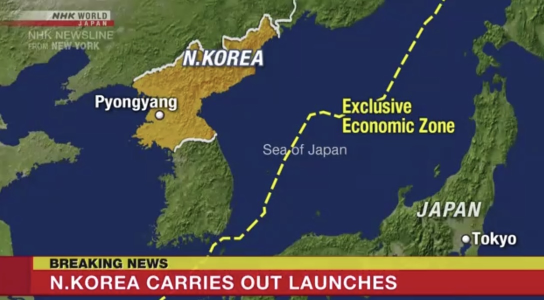 उत्तर कोरियाद्वारा ब्यालेस्टिक मिसाइलहरू जापानको बिशेष आर्थिक क्षेत्र तर्फ प्रहार