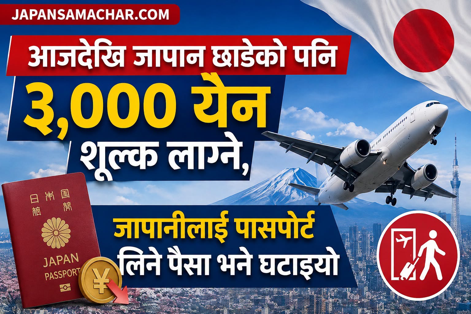 आजदेखि जापान छाडेको पनि ३,००० येन लाग्ने, जापानीलाई पासपोर्ट लिन भने पैसा घट्यो